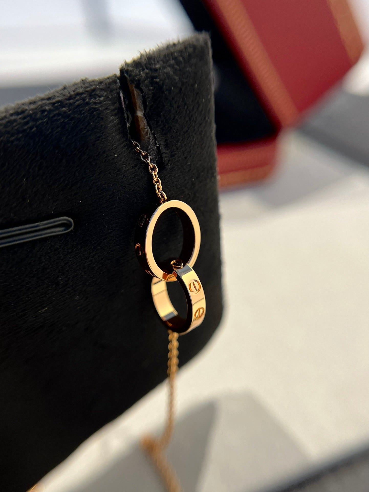 [Am jewelry]LOVE NECKLACE DOUBLE RING PINK GOLD