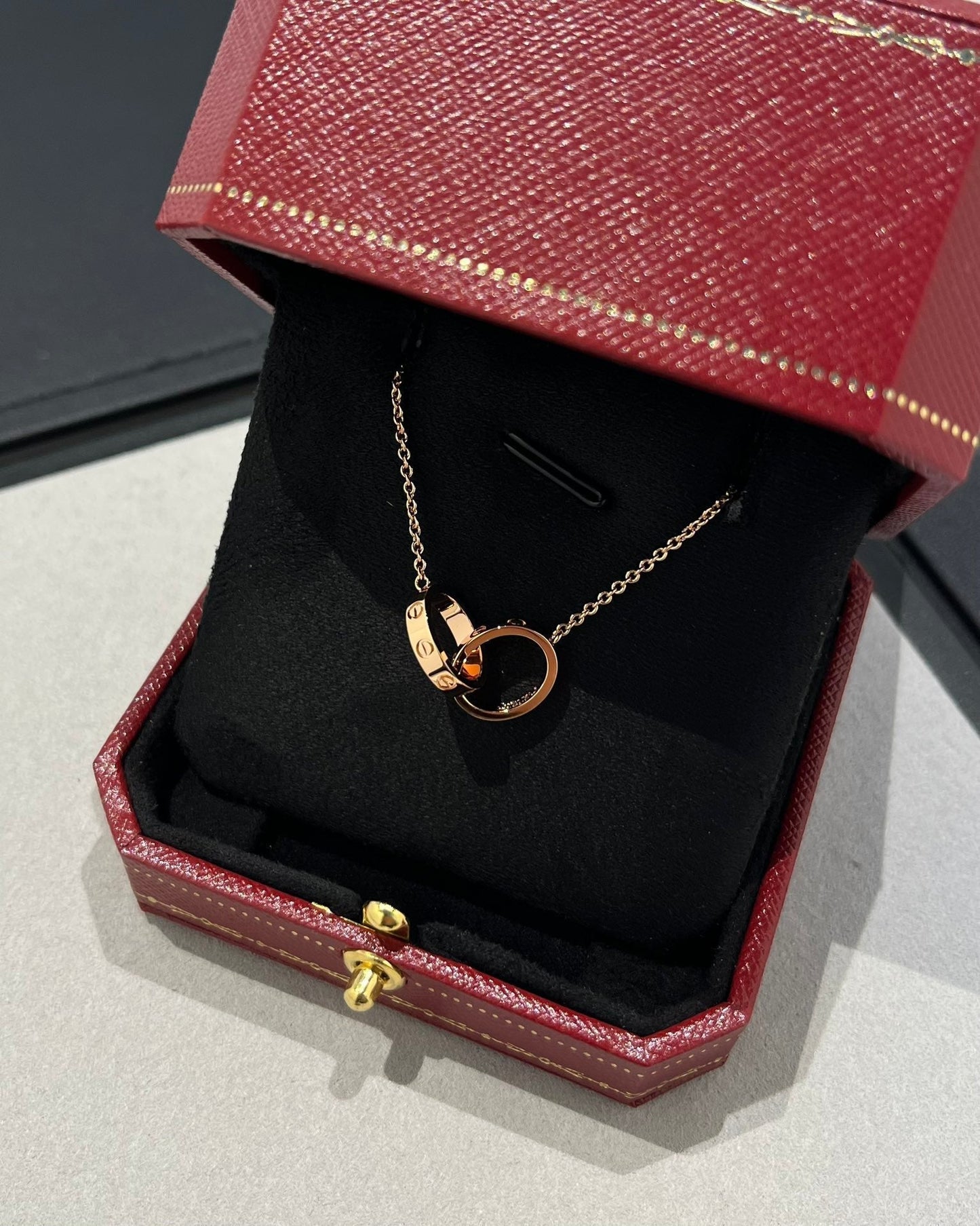 [Am jewelry]LOVE NECKLACE DOUBLE RING PINK GOLD