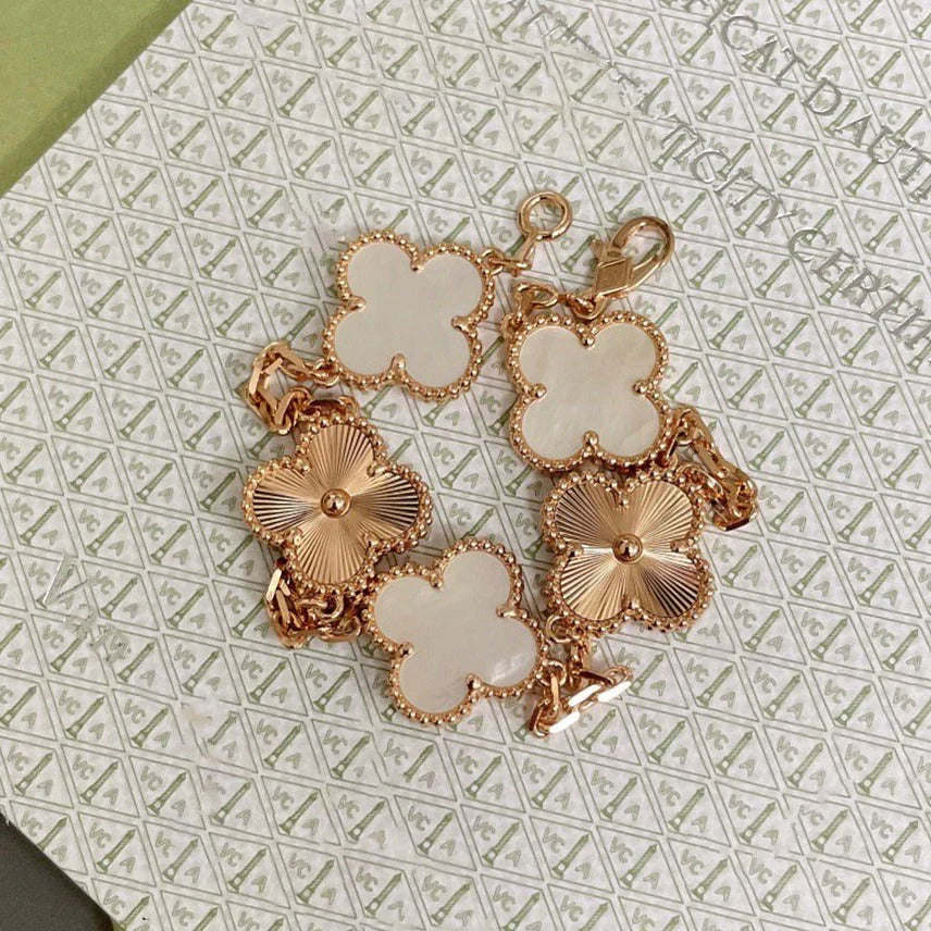 [Am jewelry]CLOVER WHITE PEARL MOP 5 MOTIF BRACELET COLLECTION