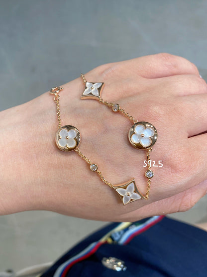 [Am jewelry]STAR AND SUN 4 MOTIF WHITE MOP PINK GOLD BRACELET