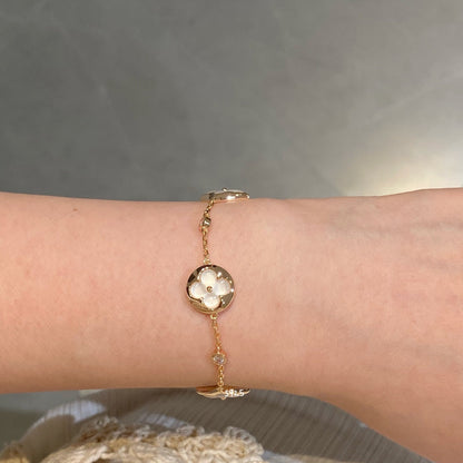 [Am jewelry]STAR AND SUN 4 MOTIF WHITE MOP PINK GOLD BRACELET