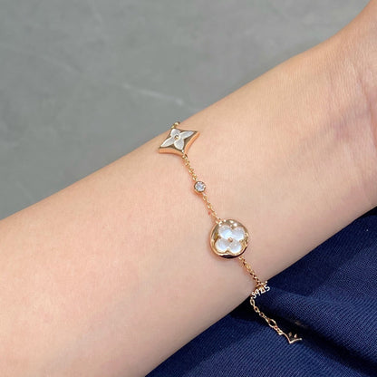 [Am jewelry]STAR AND SUN 4 MOTIF WHITE MOP PINK GOLD BRACELET