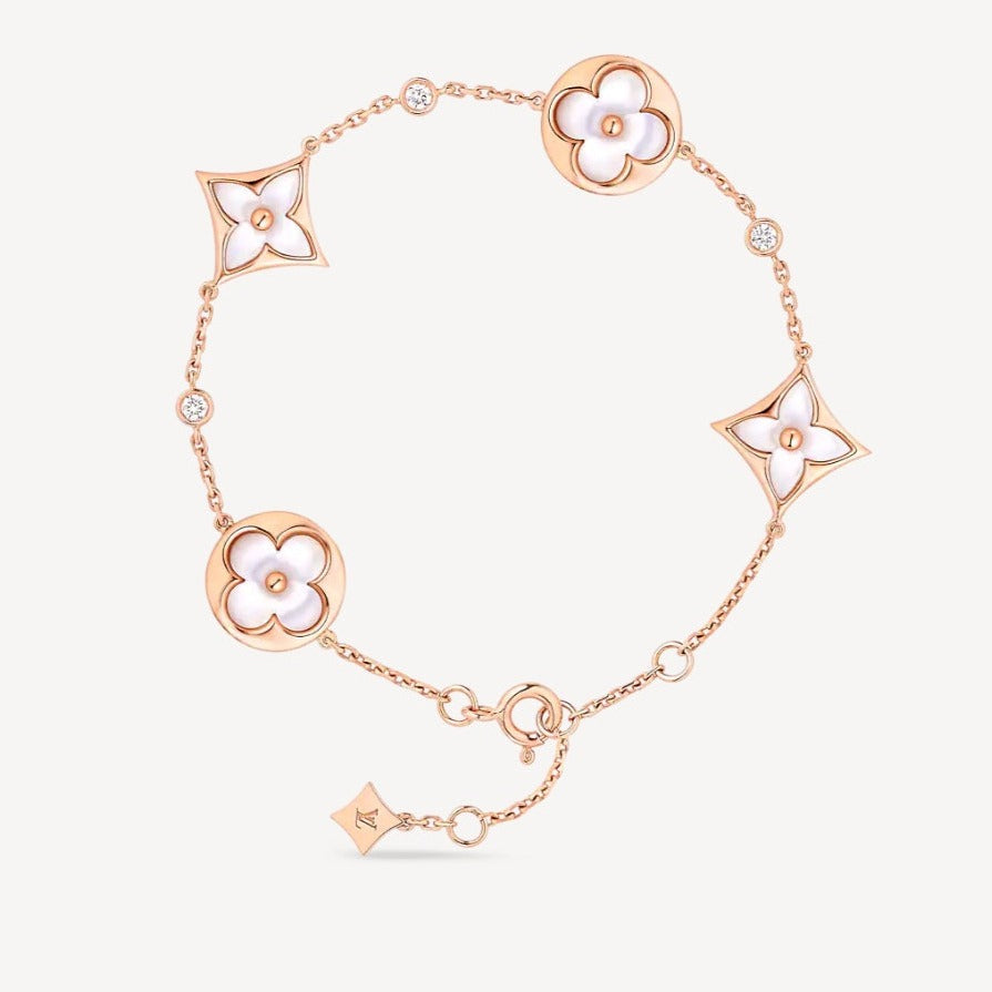 [Am jewelry]STAR AND SUN 4 MOTIF WHITE MOP PINK GOLD BRACELET
