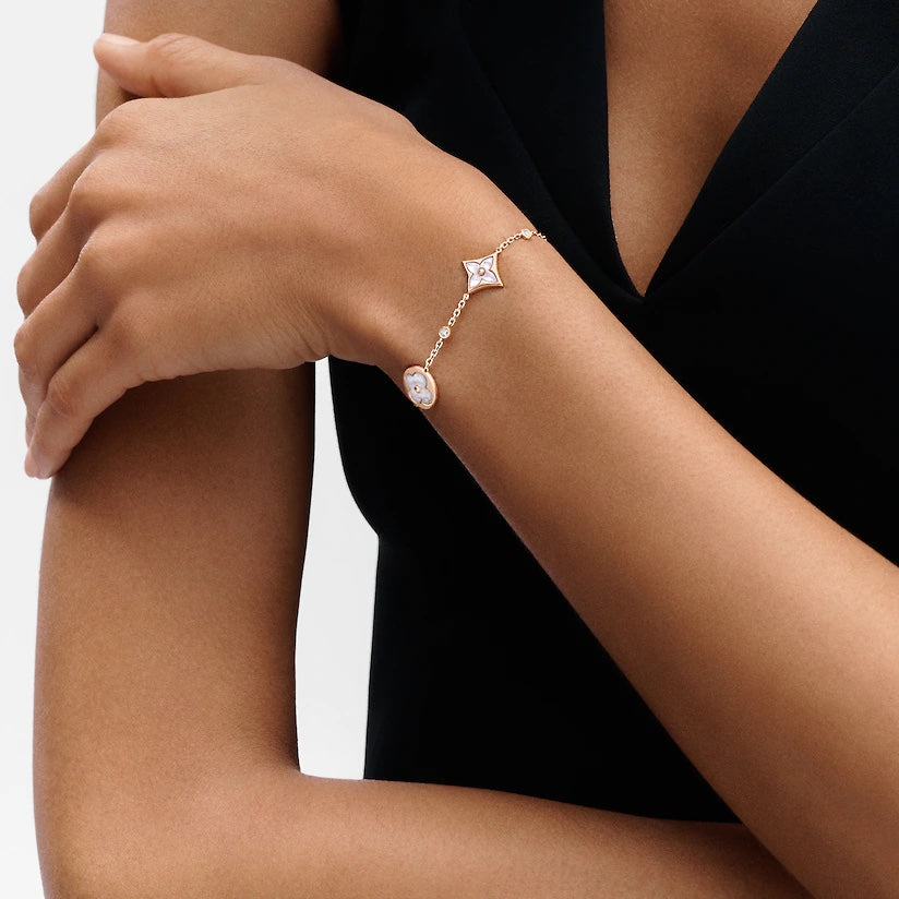 [Am jewelry]STAR AND SUN 4 MOTIF WHITE MOP PINK GOLD BRACELET