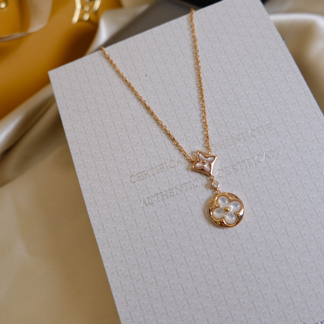 [Am jewelry]STAR AND SUN WHITE MOP 2 MOTIF PINK GOLD NECKLACE