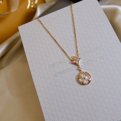 [Am jewelry]STAR AND SUN WHITE MOP 2 MOTIF PINK GOLD NECKLACE