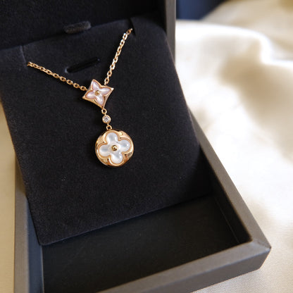[Am jewelry]STAR AND SUN WHITE MOP 2 MOTIF PINK GOLD NECKLACE