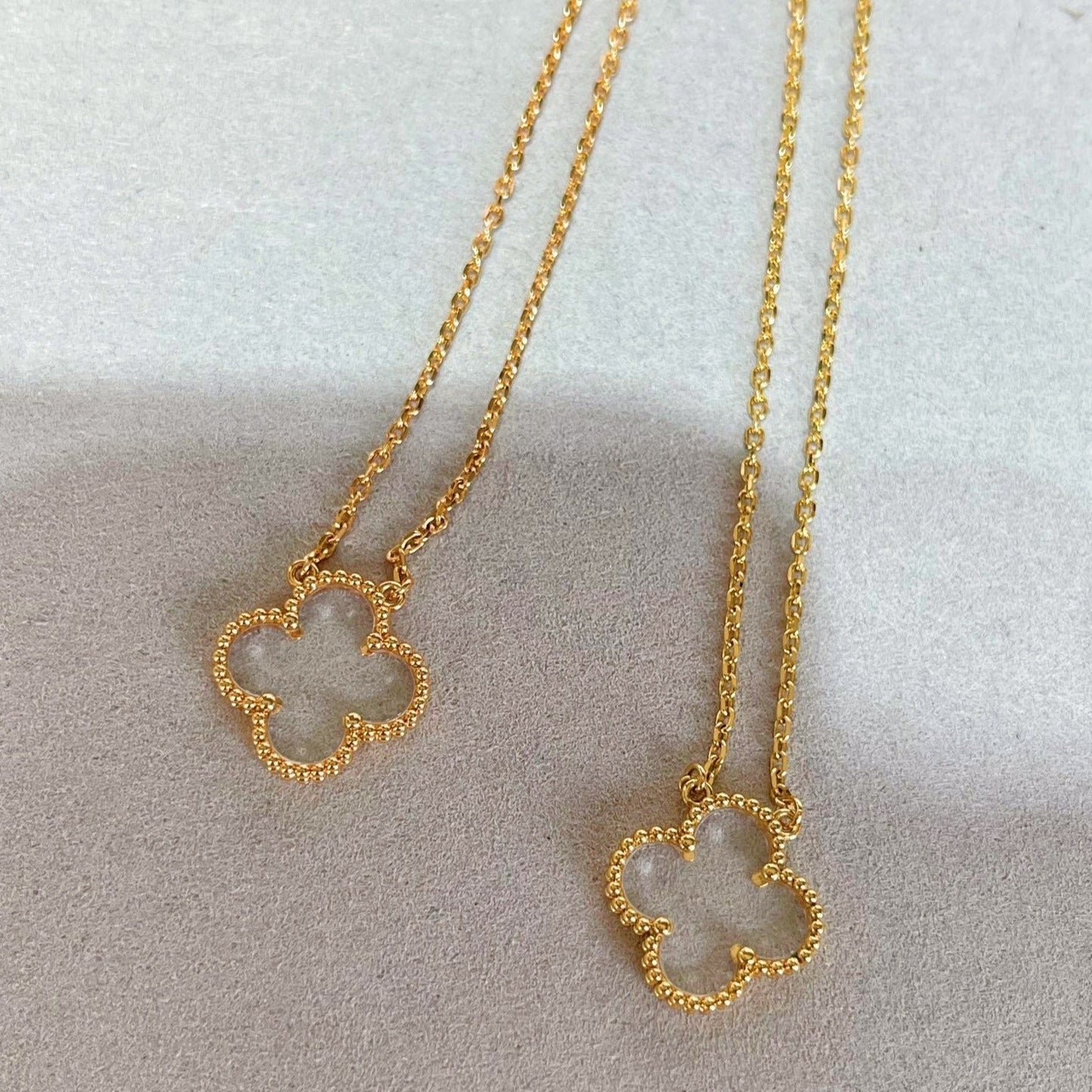 [Am jewelry]CLOVER ROCK CRYSTAL ROSE GOLD NECKLACE