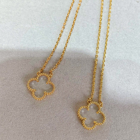 [Am jewelry]CLOVER ROCK CRYSTAL ROSE GOLD NECKLACE