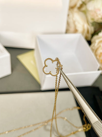 [Am jewelry]CLOVER ROCK CRYSTAL ROSE GOLD NECKLACE