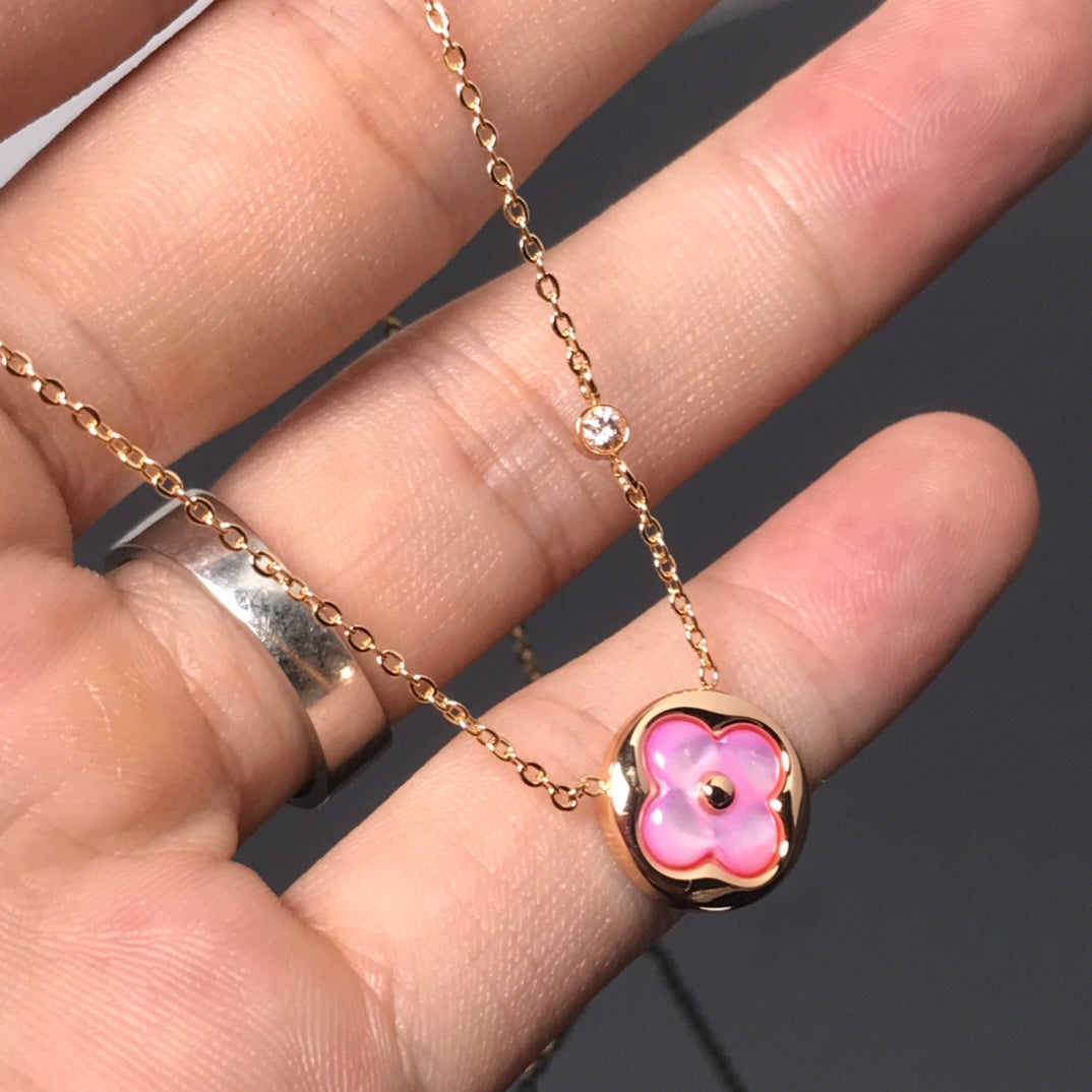 [Am jewelry]COLOR BLOSSOM PINK MOP SUN GOLD NECKLACE