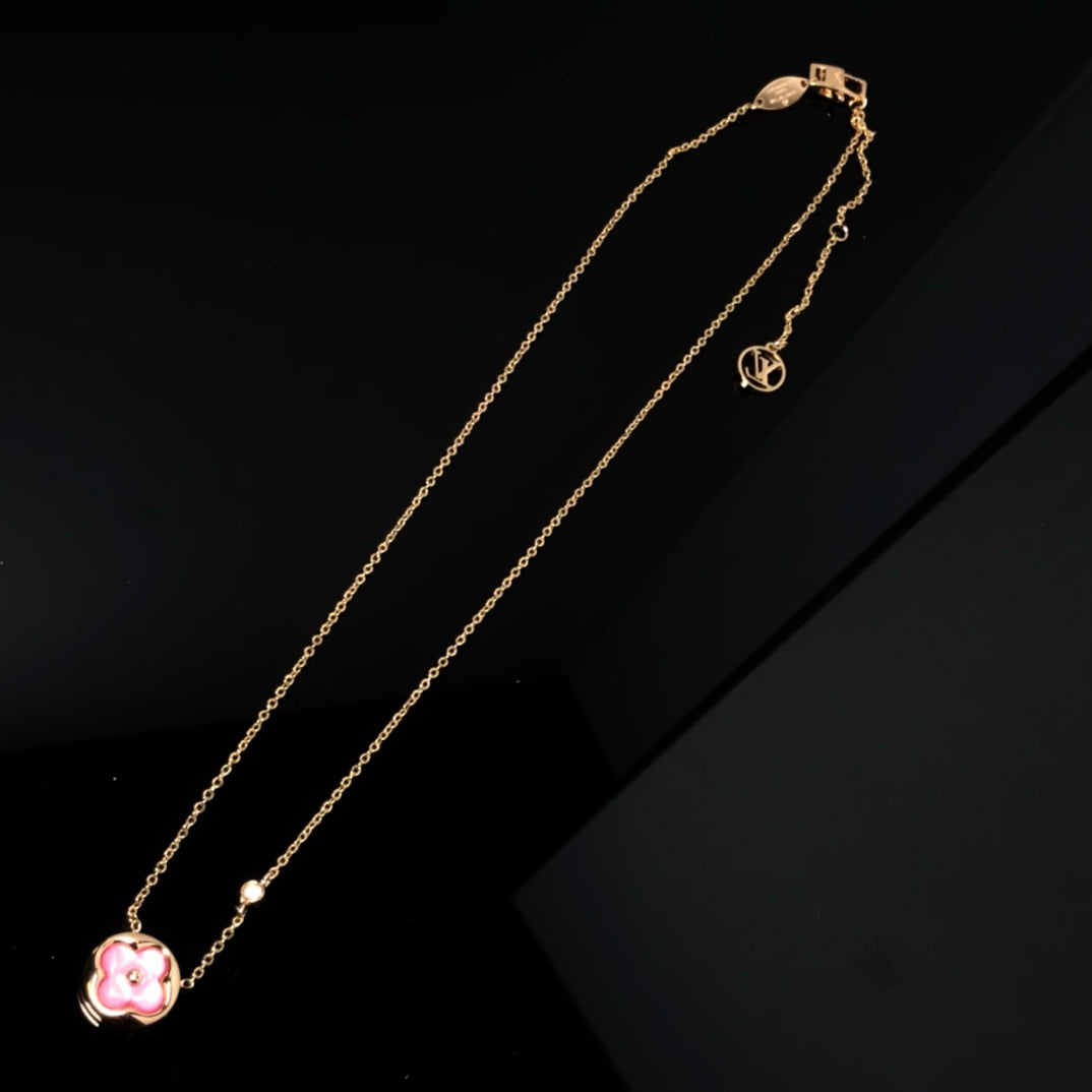 [Am jewelry]COLOR BLOSSOM PINK MOP SUN GOLD NECKLACE