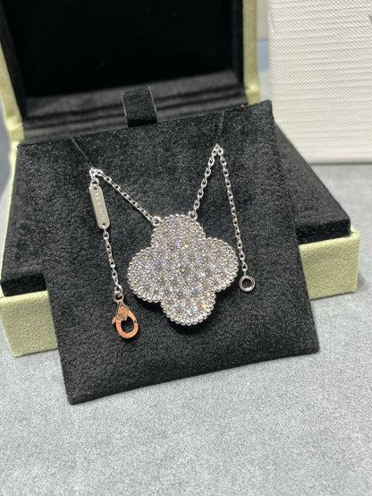 [Am jewelry]CLOVER 25MM LARGE PENDANT DIAMOND PAVED SILVER NECKLACE