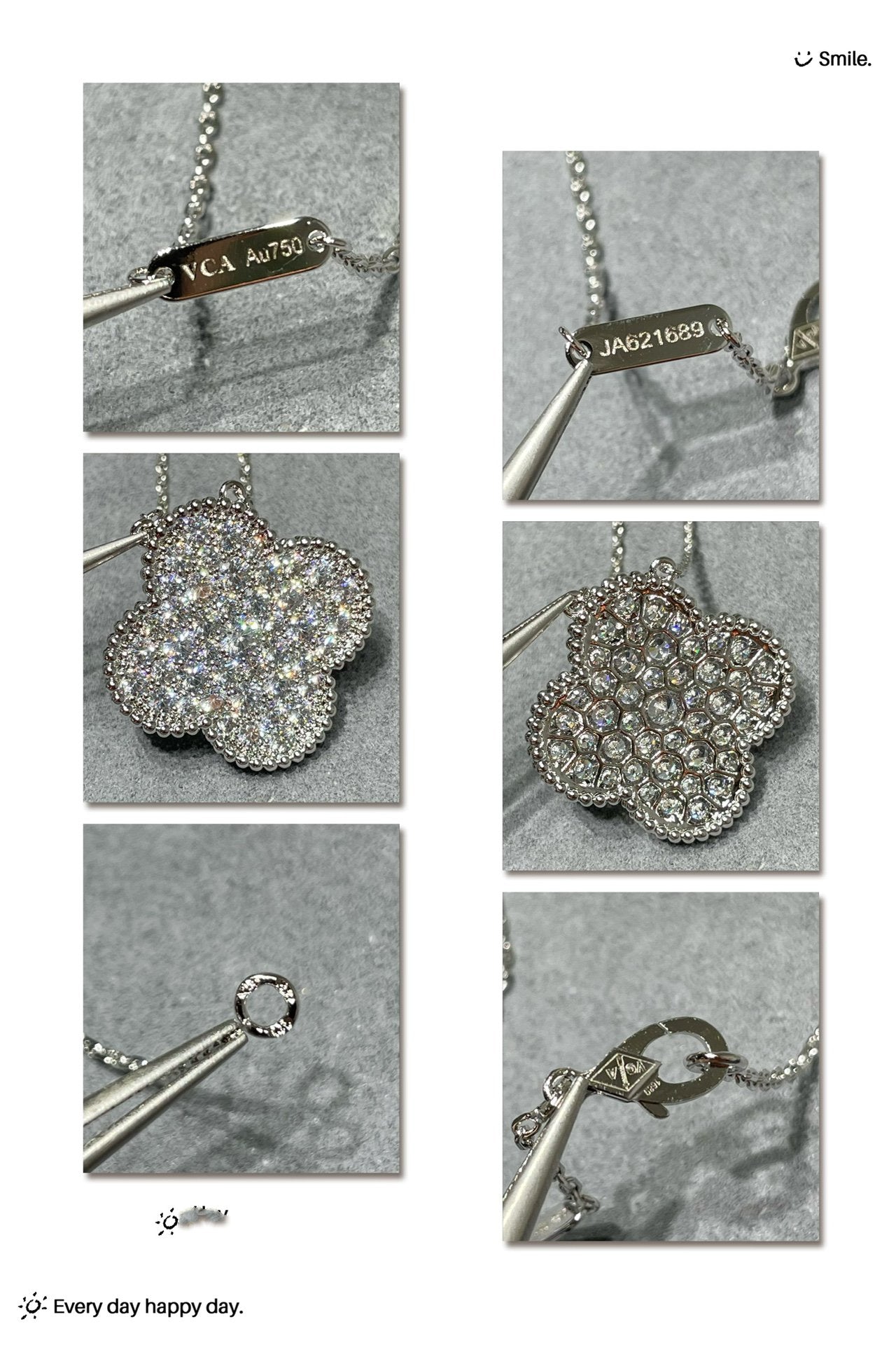 [Am jewelry]CLOVER 25MM LARGE PENDANT DIAMOND PAVED SILVER NECKLACE