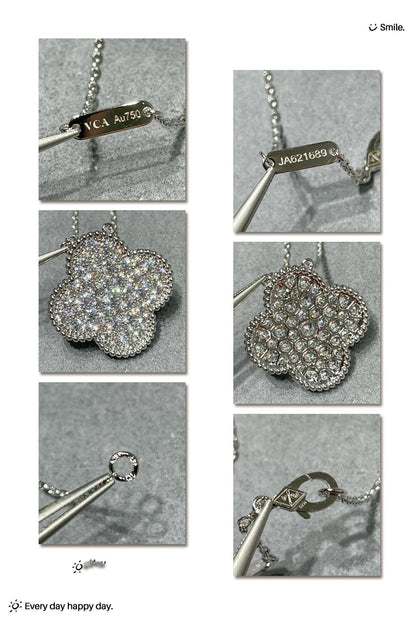 [Am jewelry]CLOVER 25MM LARGE PENDANT DIAMOND PAVED SILVER NECKLACE