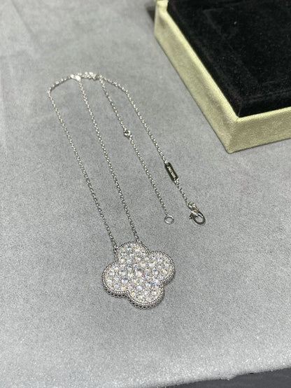 [Am jewelry]CLOVER 25MM LARGE PENDANT DIAMOND PAVED SILVER NECKLACE