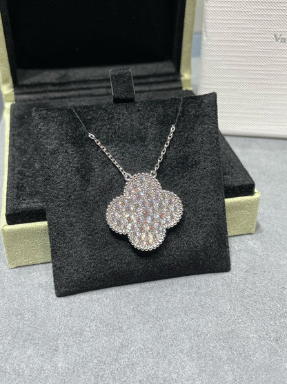[Am jewelry]CLOVER 25MM LARGE PENDANT DIAMOND PAVED SILVER NECKLACE