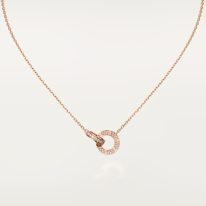 [Am jewelry]LOVE 7.6MM NECKLACE ROSE GOLD AND SILVER  FULL DIAMOND