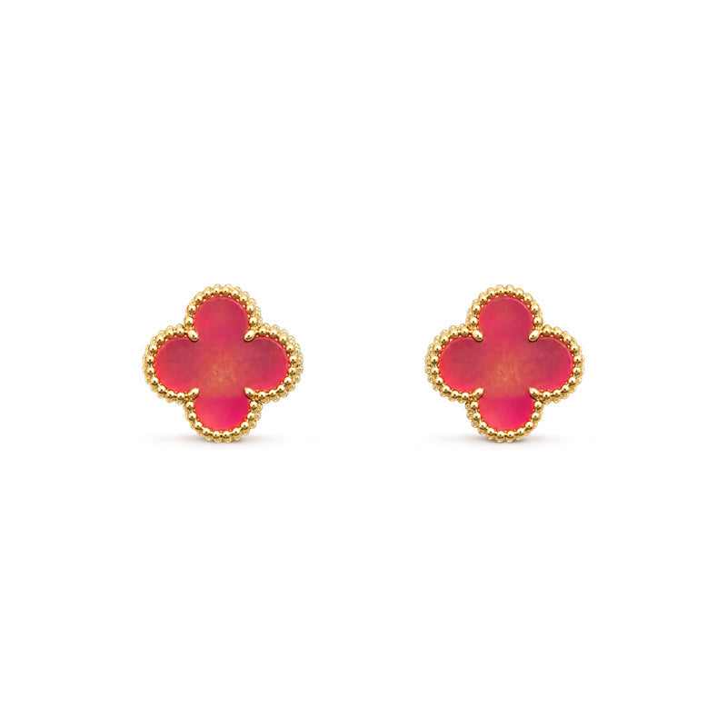 [AM Jewels]NEW CLOVER 15MM PINK ENAMEL STUD EARRINGS