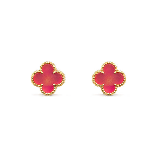 [AM Jewels]NEW CLOVER 15MM PINK ENAMEL STUD EARRINGS