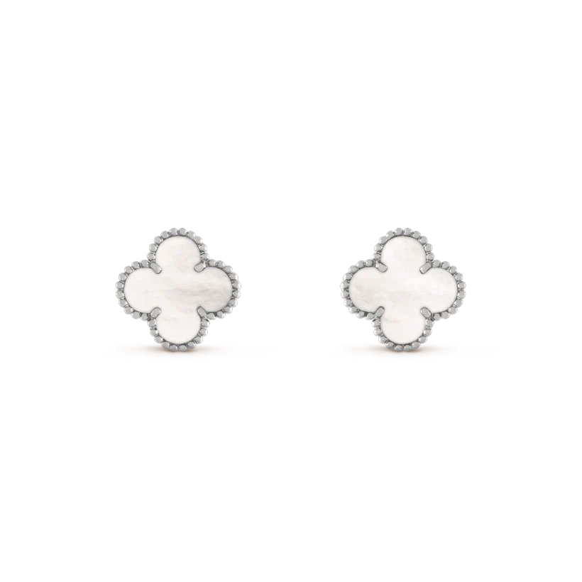[Am jewelry]CLOVER MEDIUM 1 MOTIFS  WHITE MOP EARRINGS SILVER