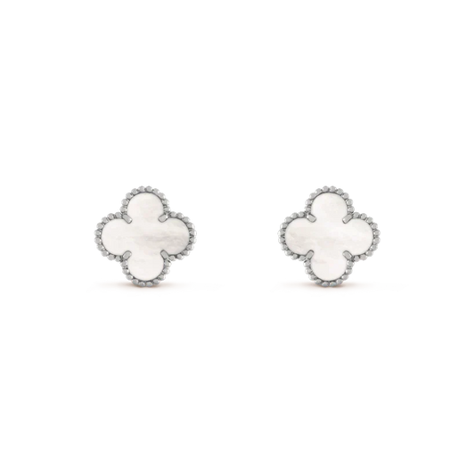 [Am jewelry]CLOVER MEDIUM 1 MOTIFS  WHITE MOP EARRINGS SILVER