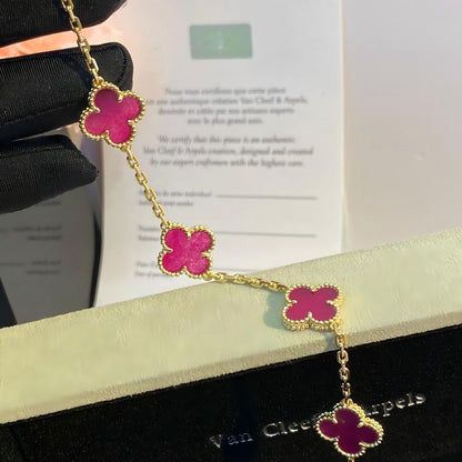 [AM Jewels]NEW CLOVER 5 MOTIFS PINK ENAMEL BRACELET