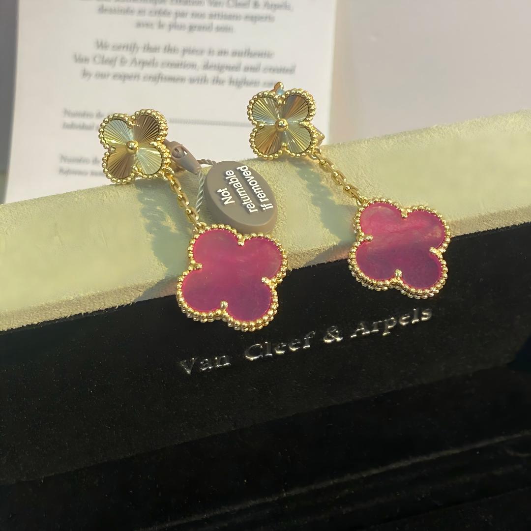 [AM Jewels]NEW CLOVER 2 MOTIF PINK ENAMEL EARRINGS