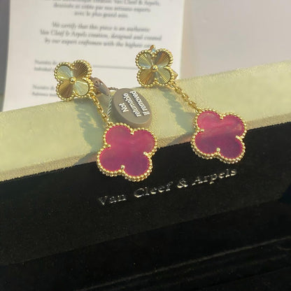 [AM Jewels]NEW CLOVER 2 MOTIF PINK ENAMEL EARRINGS