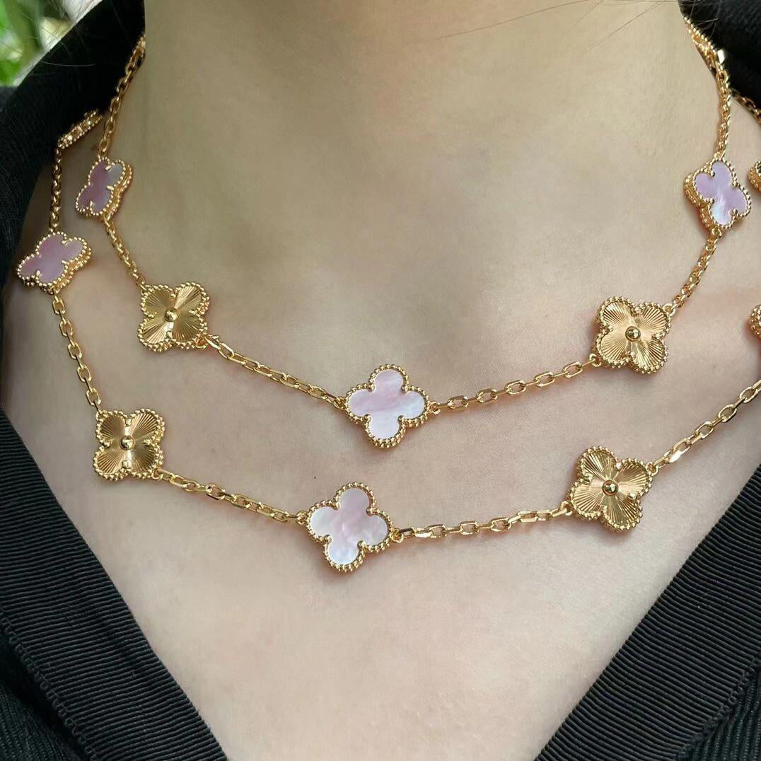 [Am jewelry]CLOVER 20 MOTIFS LASER PINK MOP NECKLACE