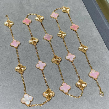 [Am jewelry]CLOVER 20 MOTIFS LASER PINK MOP NECKLACE