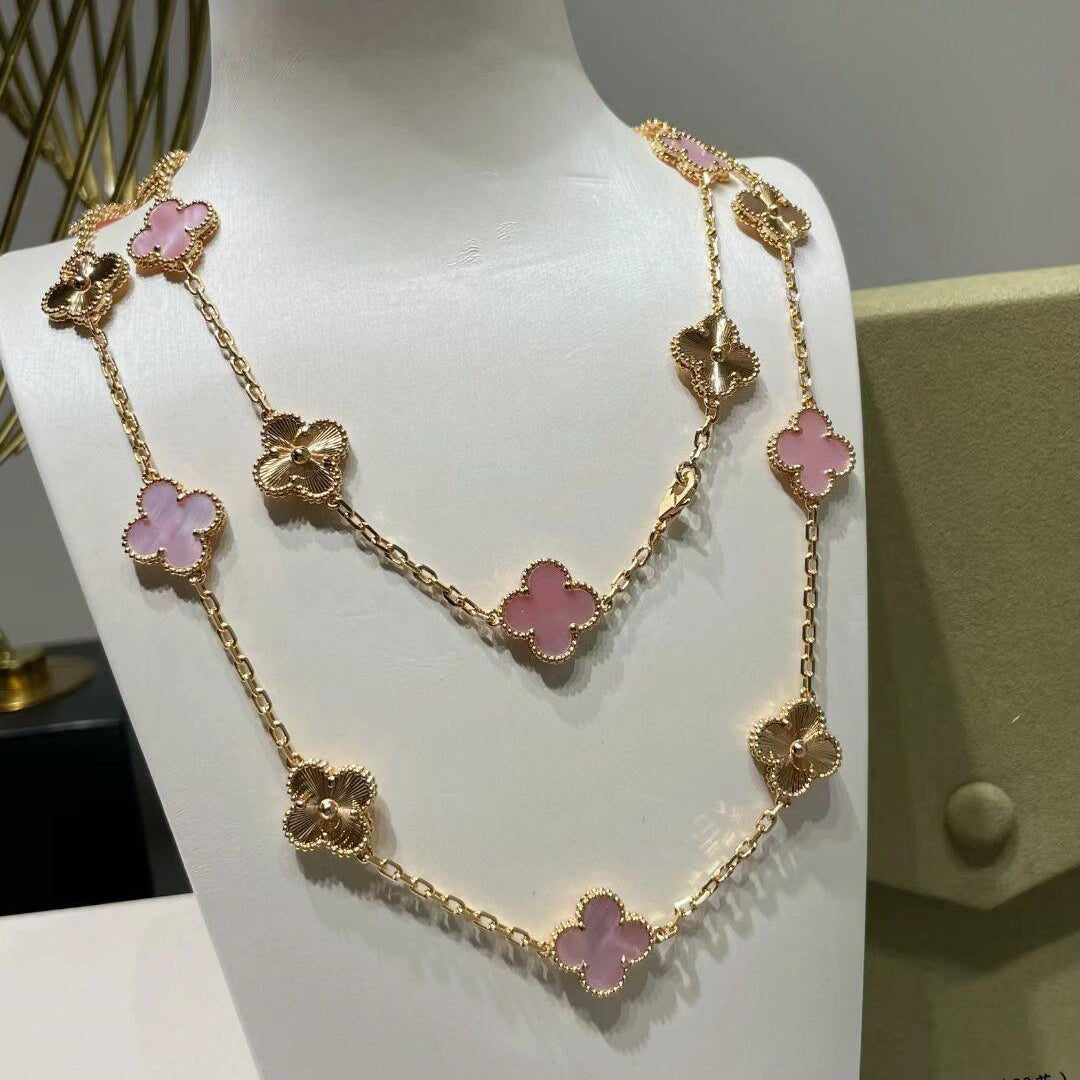 [Am jewelry]CLOVER 20 MOTIFS LASER PINK MOP NECKLACE
