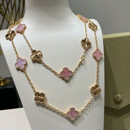 [Am jewelry]CLOVER 20 MOTIFS LASER PINK MOP NECKLACE