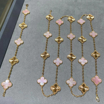 [Am jewelry]CLOVER 20 MOTIFS LASER PINK MOP NECKLACE