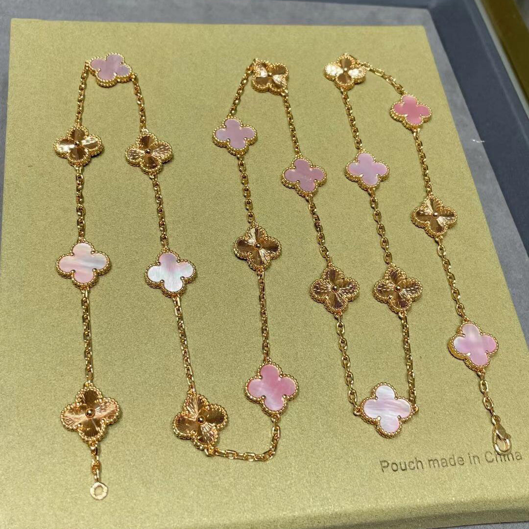 [Am jewelry]CLOVER 20 MOTIFS LASER PINK MOP NECKLACE