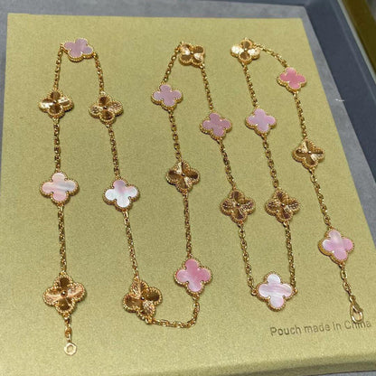 [Am jewelry]CLOVER 20 MOTIFS LASER PINK MOP NECKLACE