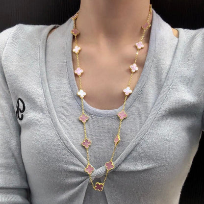 [Am jewelry]CLOVER 20 MOTIFS PINK MOP NECKLACE