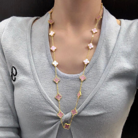 [Am jewelry]CLOVER 20 MOTIFS PINK MOP NECKLACE