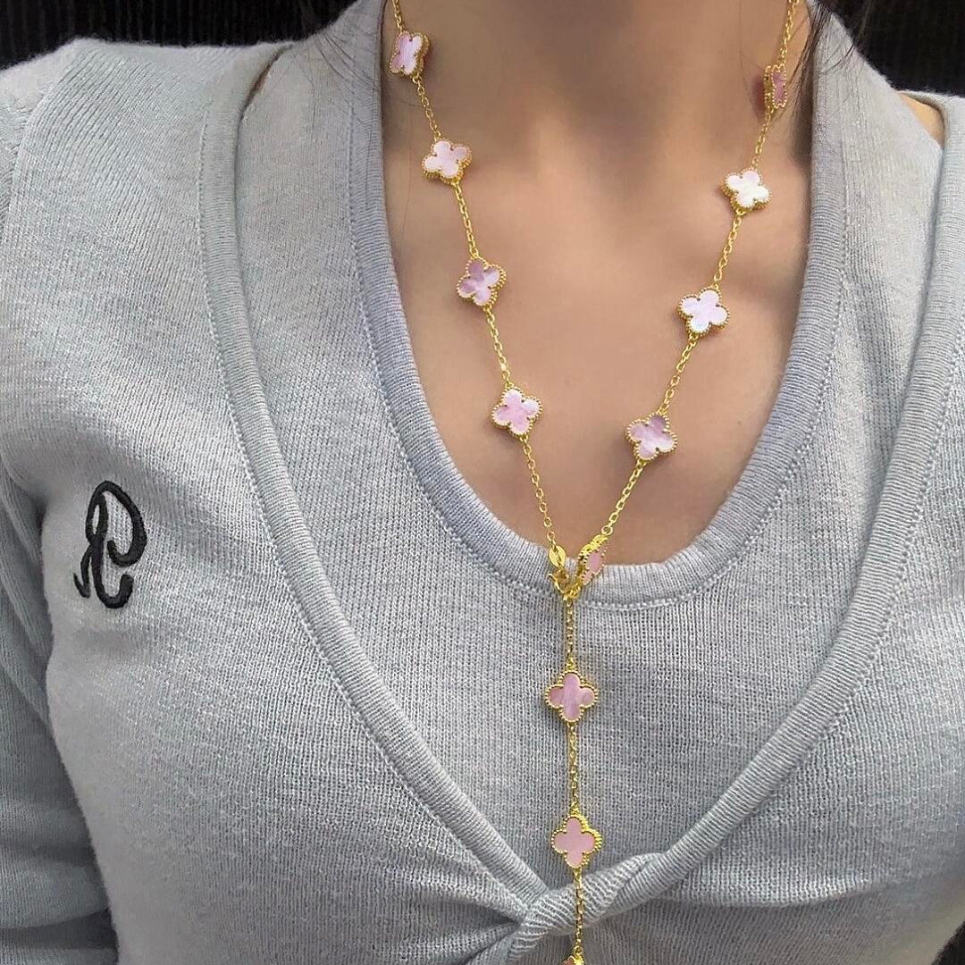 [Am jewelry]CLOVER 20 MOTIFS PINK MOP NECKLACE