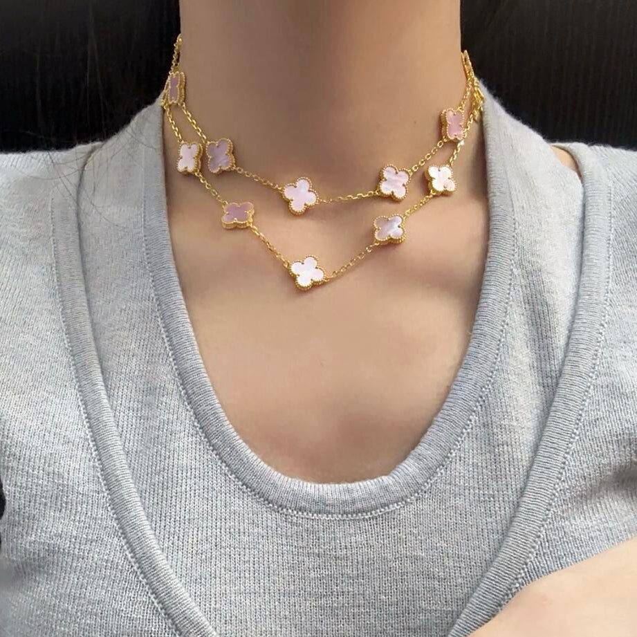 [Am jewelry]CLOVER 20 MOTIFS PINK MOP NECKLACE
