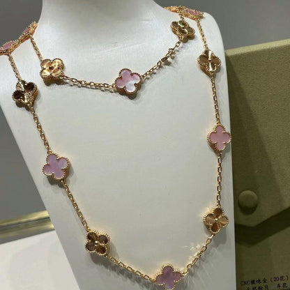 [Am jewelry]CLOVER 20 MOTIFS LASER PINK MOP NECKLACE