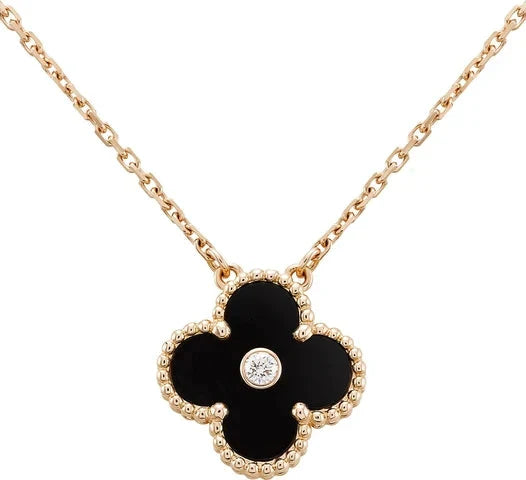 [Am jewelry]CLOVER 15MM DIAMOND ONYX NECKLACE