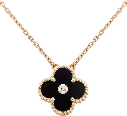 [Am jewelry]CLOVER 15MM DIAMOND ONYX NECKLACE
