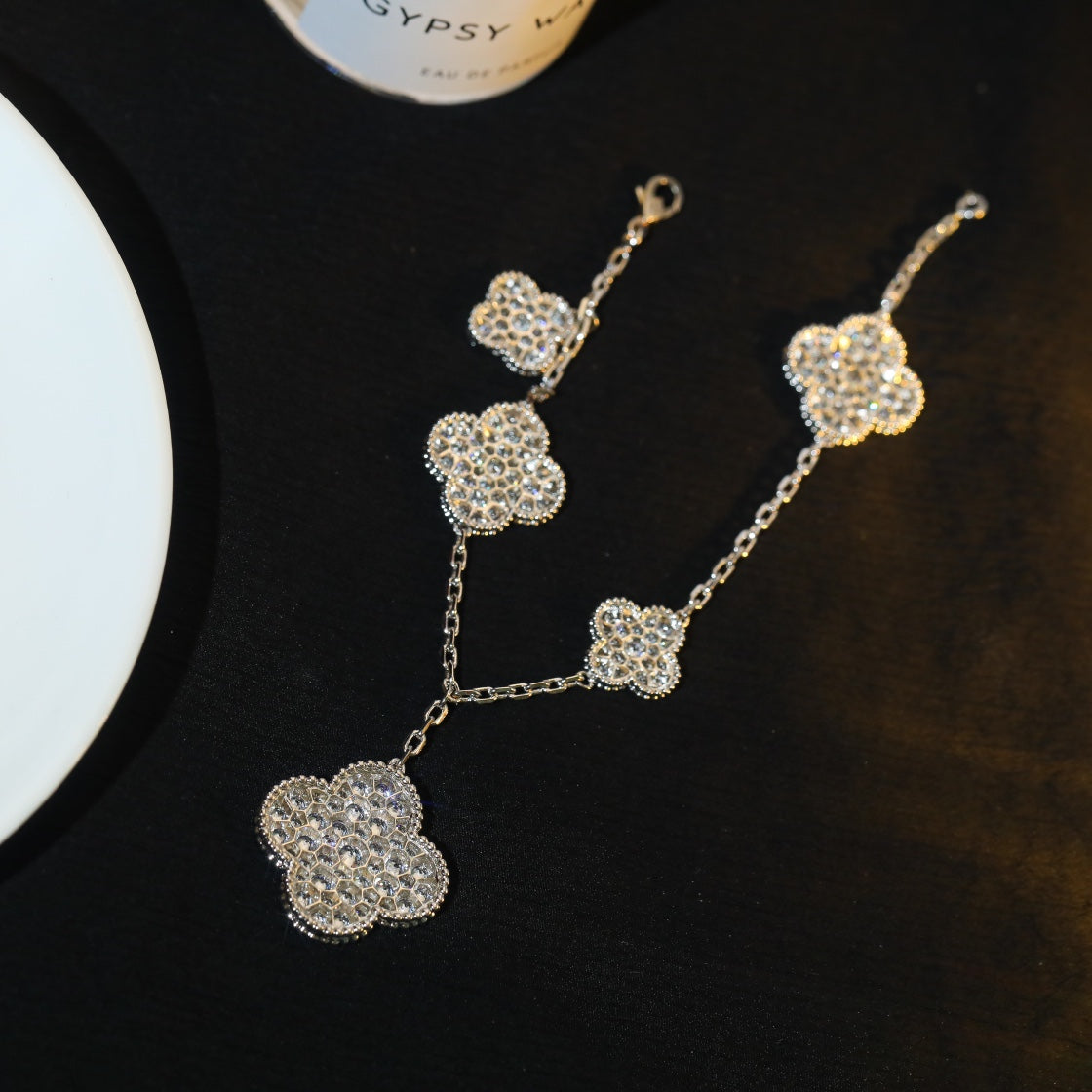 [Am jewelry]CLOVER BRACELET 5 MOTIF SILVER DIAMOND PAVED