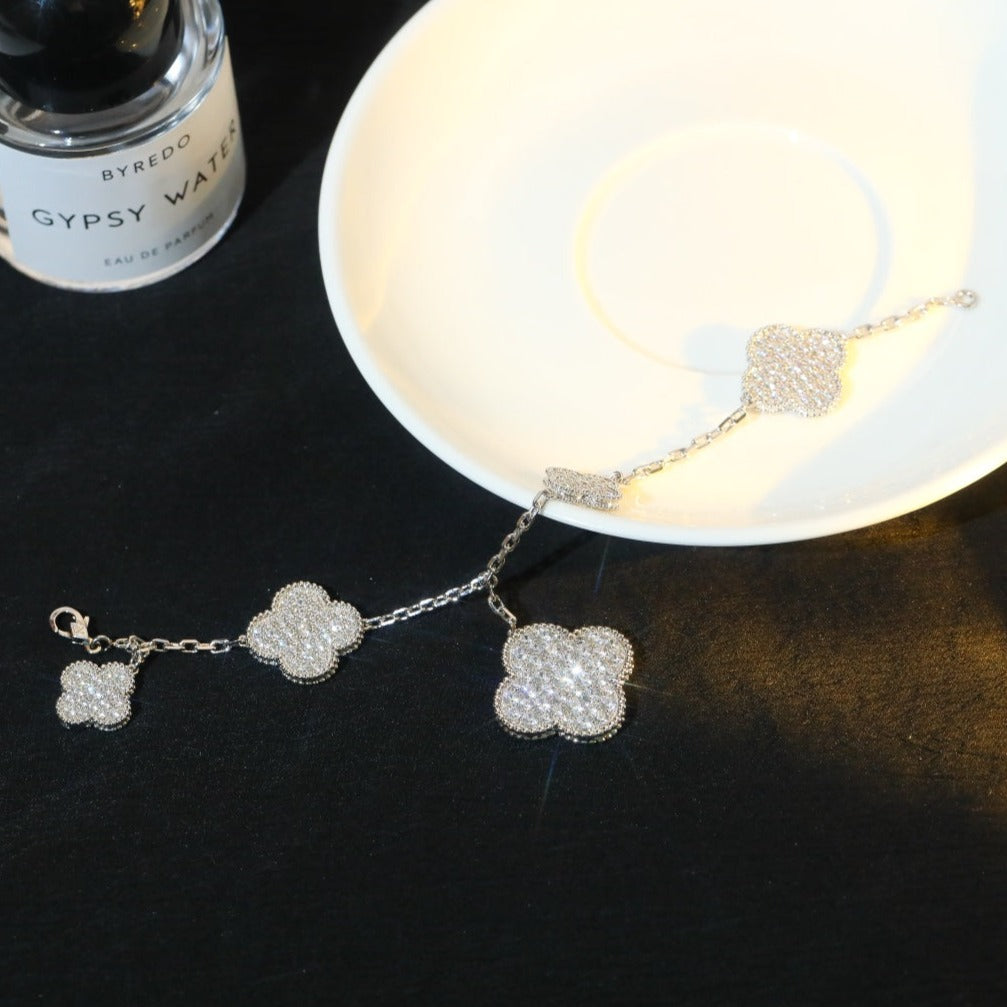 [Am jewelry]CLOVER BRACELET 5 MOTIF SILVER DIAMOND PAVED