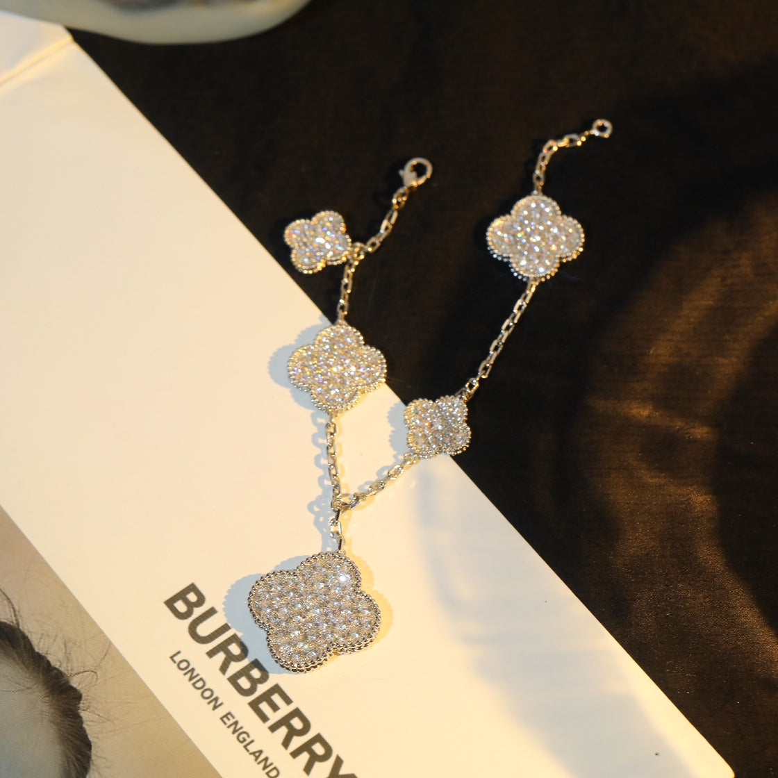 [Am jewelry]CLOVER BRACELET 5 MOTIF SILVER DIAMOND PAVED