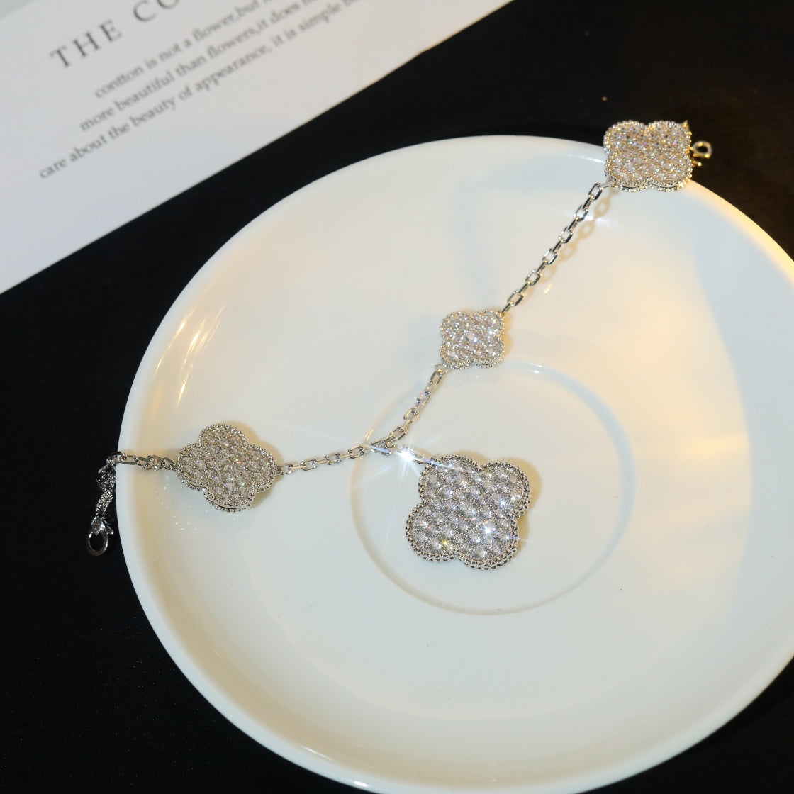 [Am jewelry]CLOVER BRACELET 5 MOTIF SILVER DIAMOND PAVED