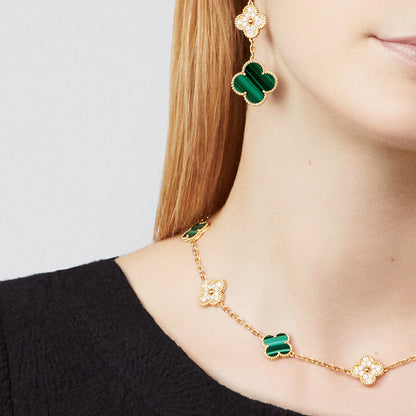 [Am jewelry]CLOVER 10 MOTIFS MALACHITE DIAMOND NECKLACE