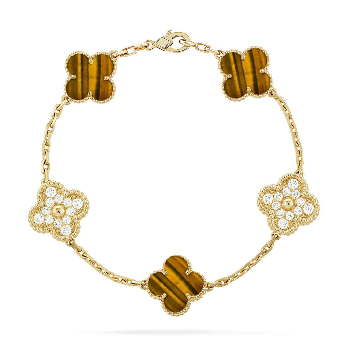 [Am jewelry] CLOVER 5 MOTIFS TIGER EYE BRACELET COLLECTION
