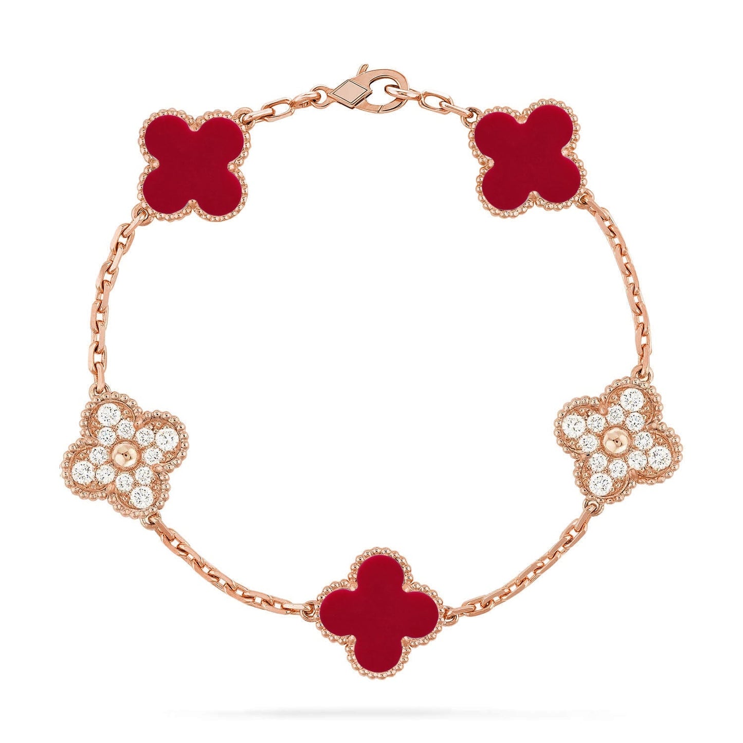 [Am jewelry] CLOVER 5 MOTIF RED CORNELIAN BRACELET COLLECTION